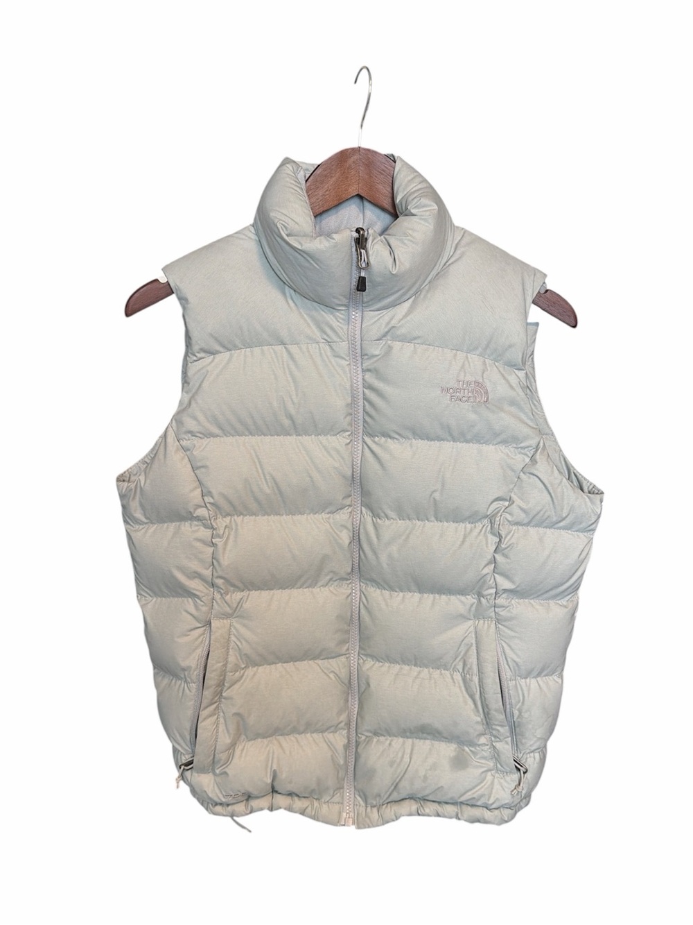 The North Face light gray puffer vest Medium down filled‎ blend winter outdoors
